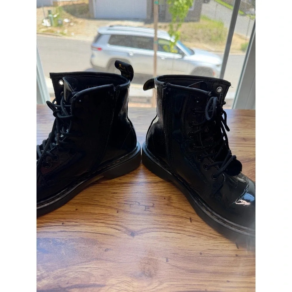 Dr. Martens Delaney Black Patent Leather Lace Up Zip Boots Kids US 3